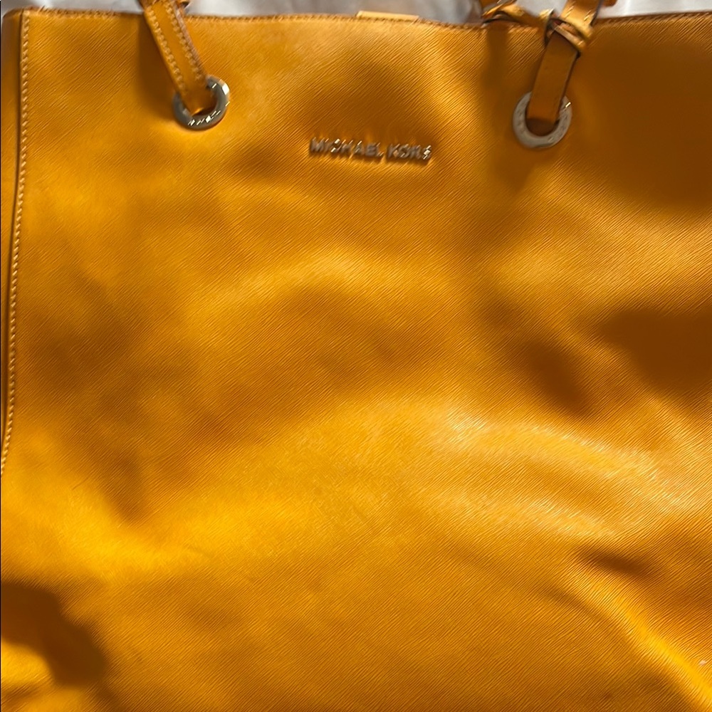 Michael Kors Yellow Tote Bag with Leather Material and Open Top